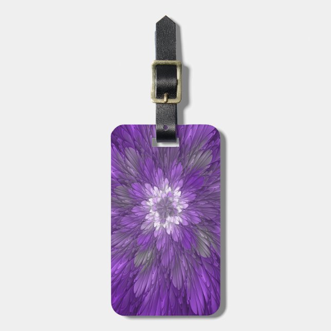 Psychedelische Lila Blume Abstraktes Fraktal Kunst Gepäckanhänger (Vorderseite vertikal)