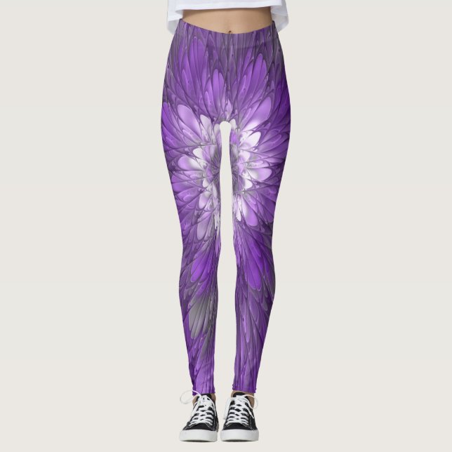 Psychedelische Lila Blume Abstraktes Fraktal Kunst Leggings (Vorderseite)
