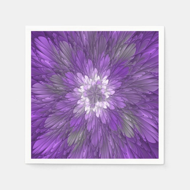 Psychedelische Lila Blume Abstraktes Fraktal Kunst Serviette (Vorderseite)