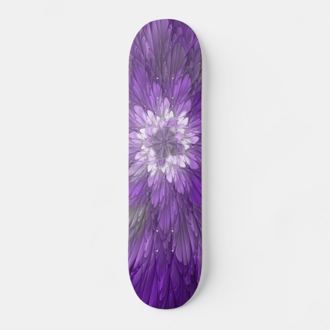 Psychedelische Lila Blume Abstraktes Fraktal Kunst Skateboard (Vorderseite)