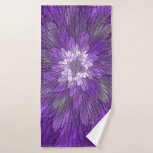 Psychedelische lila Blumen-Abstract-Fraktal-Kunst Badehandtuch