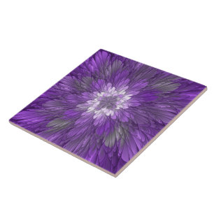 Psychedelische lila Blumen-Abstract-Fraktal-Kunst Fliese