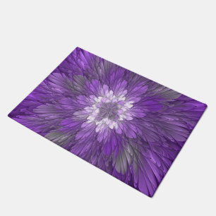 Psychedelische lila Blumen-Abstract-Fraktal-Kunst Fußmatte