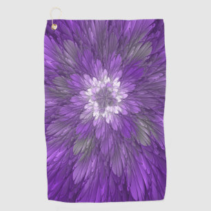Psychedelische lila Blumen-Abstract-Fraktal-Kunst Golfhandtuch
