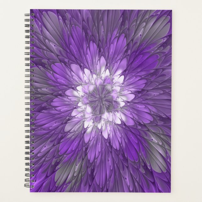 Psychedelische lila Blumen-Abstract-Fraktal-Kunst Planer (Vorderseite)