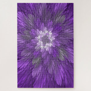 Psychedelische lila Blumen-Abstract-Fraktal-Kunst Puzzle