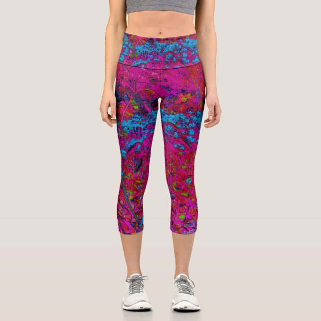Psychedelische Lila Lily Blume Magenta Garden Capri Leggings (Vorderseite)