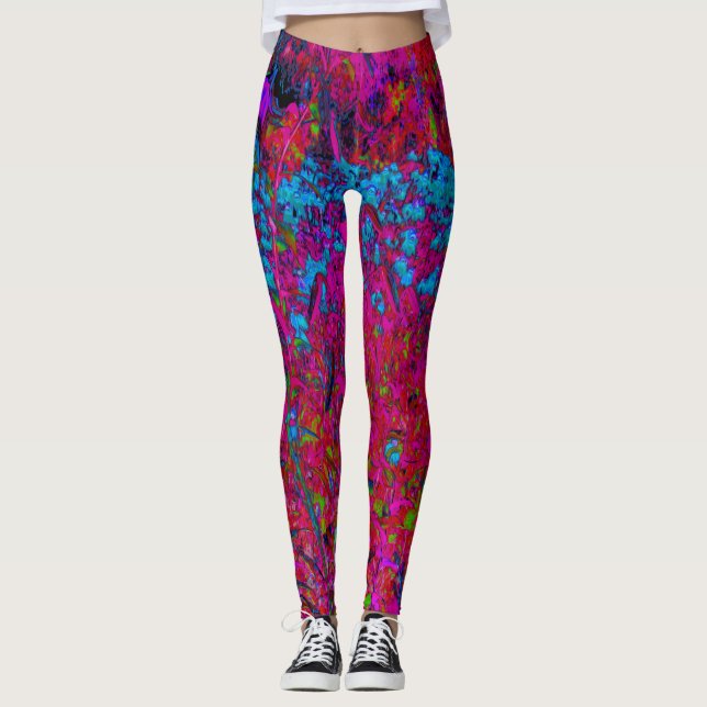 Psychedelische Lila Lily Blume Magenta Garden Leggings (Vorderseite)