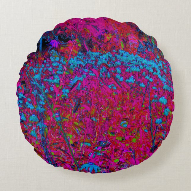 Psychedelische Lila Lily Blume Magenta Garden Rundes Kissen (Vorderseite)