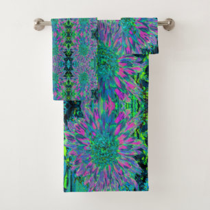 Psychedelische Magenta, Aqua und Limettengrüne Dah Badhandtuch Set