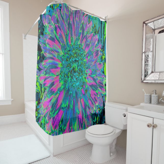 Psychedelische Magenta, Aqua und Limettengrüne Dah Duschvorhang (Beispiel)
