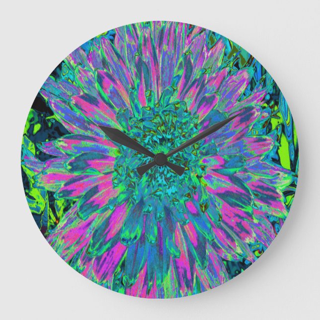 Psychedelische Magenta, Aqua und Limettengrüne Dah Große Wanduhr (Vorderseite)