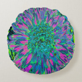 Psychedelische Magenta, Aqua und Limettengrüne Dah Rundes Kissen