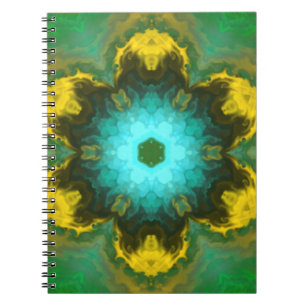 Psychedelische Mandala-Blume Aquamarin Gelb und Gr Notizblock