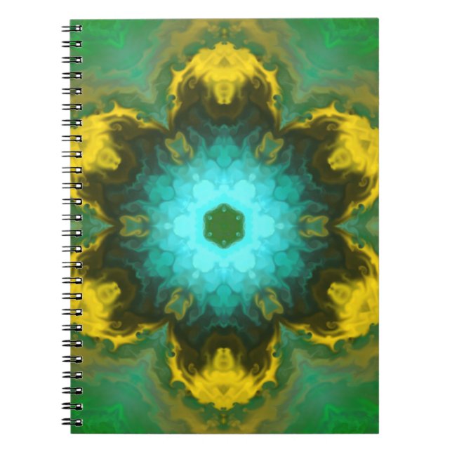 Psychedelische Mandala-Blume Aquamarin Gelb und Gr Notizblock (Vorderseite)