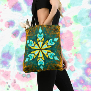 Psychedelische Mandala-Blume Aquamarin und gelb