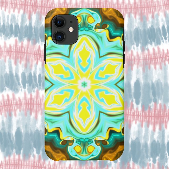 Psychedelische Mandala-Blume Aquamarin und gelb Case-Mate iPhone Hülle (Von Creator hochgeladen)