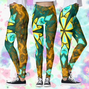 Psychedelische Mandala-Blume Aquamarin und gelb Leggings