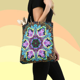 Psychedelische Mandala Blume Blau Gelb und Rosa