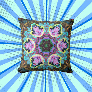 Psychedelische Mandala Blume Blau Gelb und Rosa Kissen