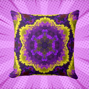 Psychedelische Mandala-Blume Gelb und Lila Kissen