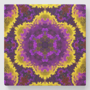 Psychedelische Mandala-Blume Gelb und Lila Steinuntersetzer