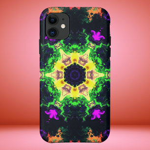 Psychedelische Mandala Blume Grün Lila und Gelb Case-Mate iPhone Hülle