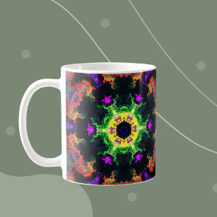 Psychedelische Mandala Blume Grün Lila und Gelb Kaffeetasse