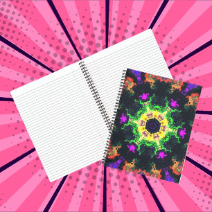 Psychedelische Mandala Blume Grün Lila und Gelb Notizbuch