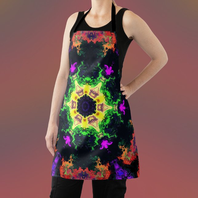 Psychedelische Mandala Blume Grün Lila und Gelb Schürze (Von Creator hochgeladen)