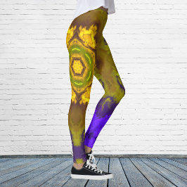Psychedelische Mandala-Blume Lila und gelb Leggings