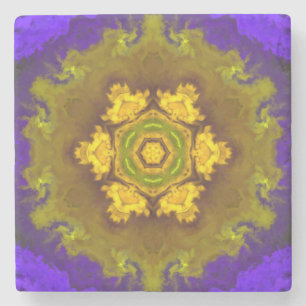 Psychedelische Mandala-Blume Lila und gelb Steinuntersetzer