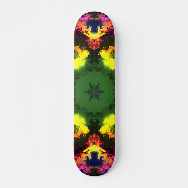 Psychedelische Mandala-Blume Rosa Gelb und Grün Skateboard (Vorne)