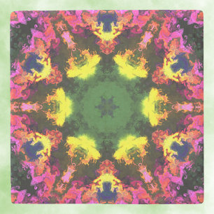 Psychedelische Mandala-Blume Rosa Gelb und Grün Steinuntersetzer