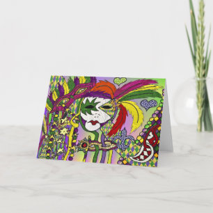 Psychedelische Mardi Gras Feder Maske Karte