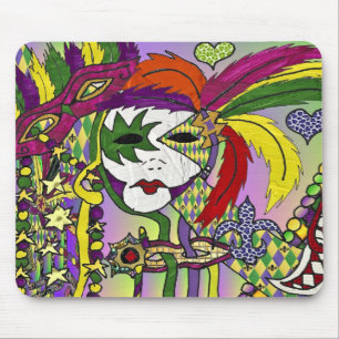 Psychedelische Mardi Gras Feder Maske Mousepad