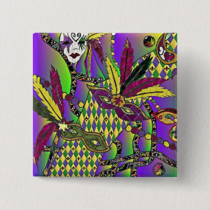 Psychedelische Mardi-Gras-Federmasken-Geschenke Be Button