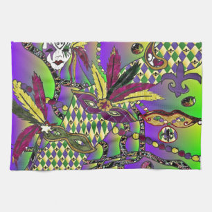 Psychedelische Mardi-Gras-Federmasken Geschirrtuch