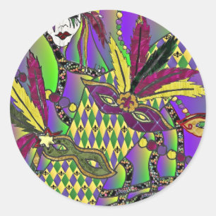 Psychedelische Mardi-Gras-Federmasken Runder Aufkleber