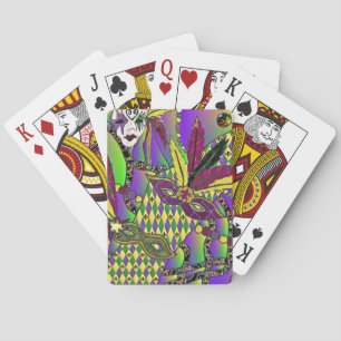 Psychedelische Mardi Gras Federmasken Spielkarten