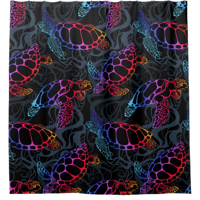 Psychedelische Meeresschildkröte: Boho Ocean Duschvorhang (Vorderseite)