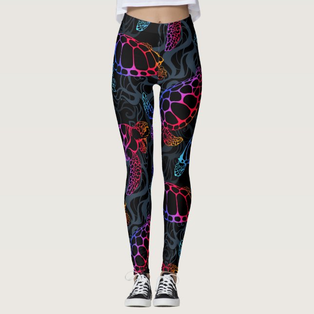 Psychedelische Meeresschildkröte: Boho Ocean Leggings (Vorderseite)