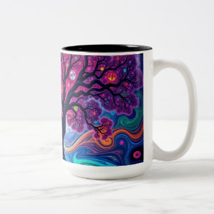 Psychedelische Morphing Trees Art Zweifarbige Tasse