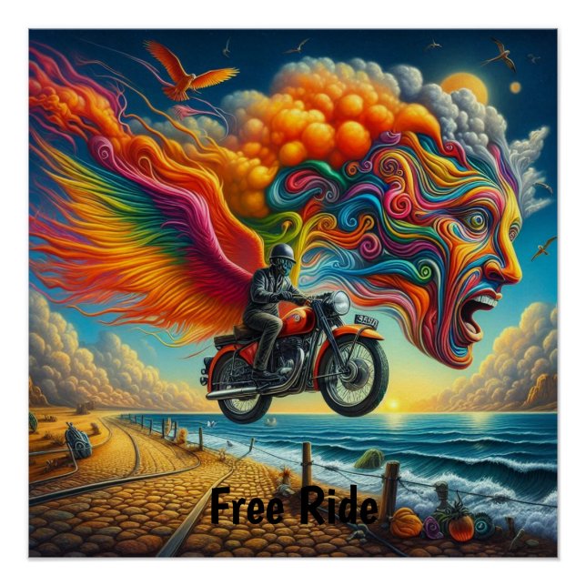 Psychedelische Motorrad-Dreamscape Poster (Vorderseite)