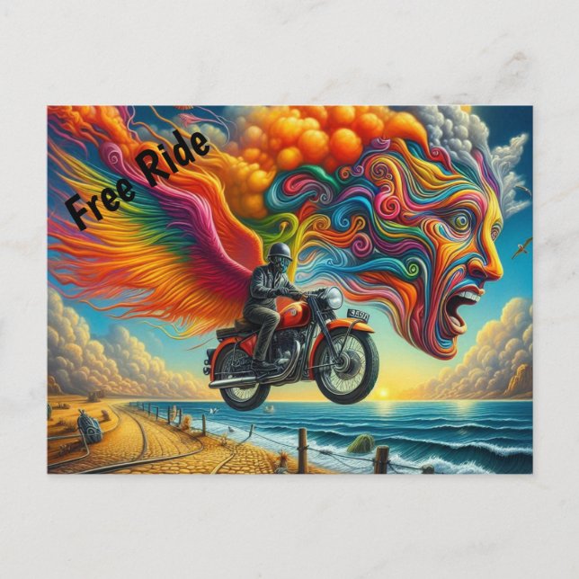 Psychedelische Motorrad-Dreamscape Postkarte (Vorderseite)