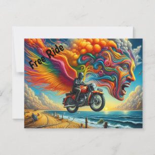 Psychedelische Motorrad-Traumlandschaft Postkarte