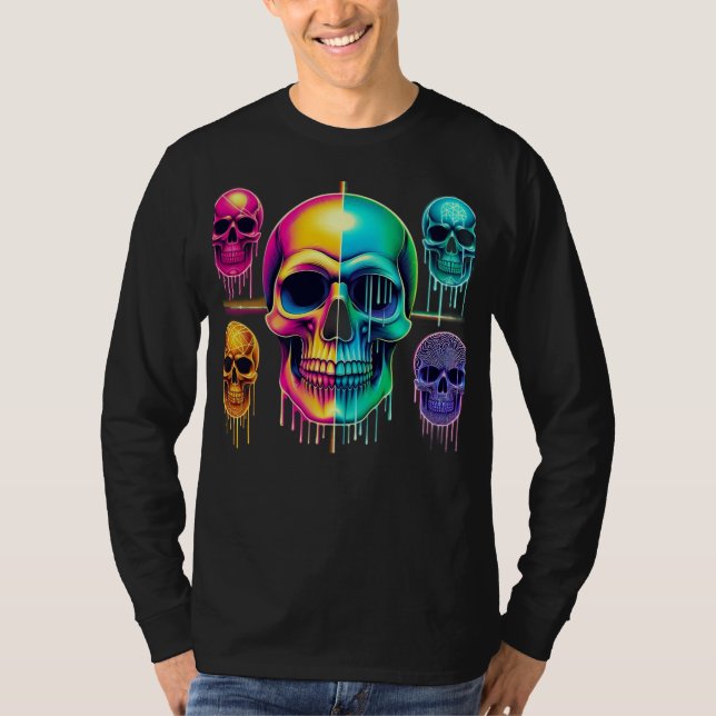 Psychedelische Neon Skulls: Eine lebendige digital T-Shirt (Vorderseite)