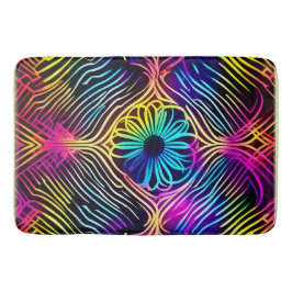 Psychedelische Neonlinien mit Blume Art Badematte