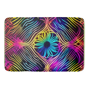 Psychedelische Neonlinien mit Blume Art Badematte