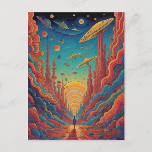 Psychedelische Orange Journey Landschaft Kunst Postkarte (Vorderseite)